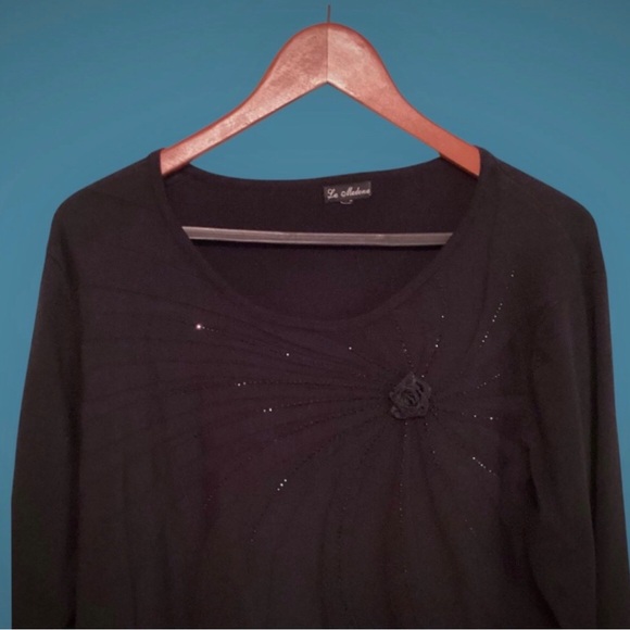 Women’s Black Knit Top with clear beads by La Madonna —Approx-Large/XL - Picture 2 of 10
